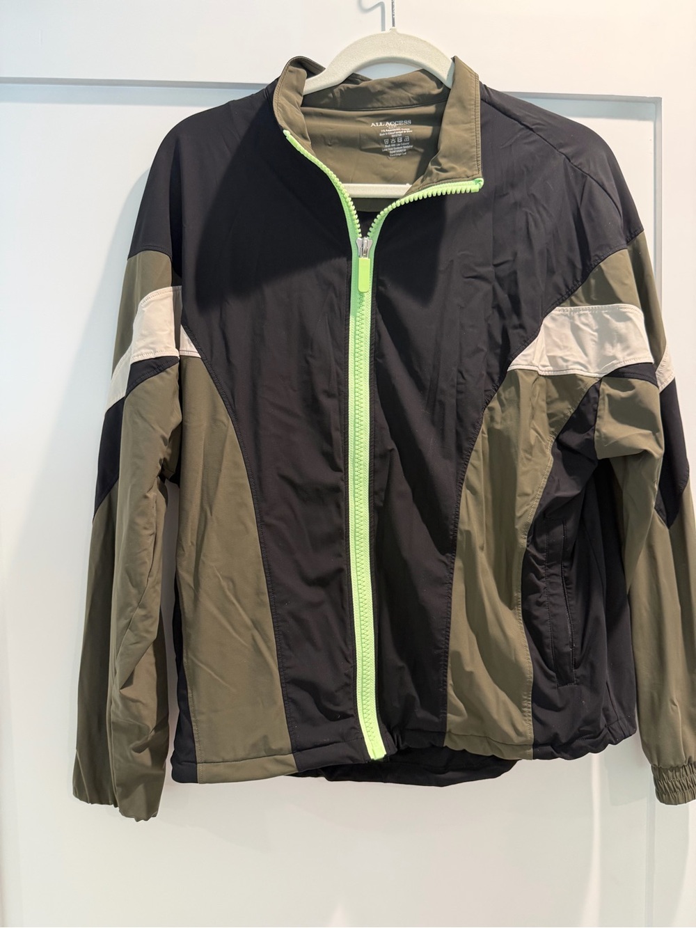 Olive & Black Windbreaker Jacket with Neon Accent